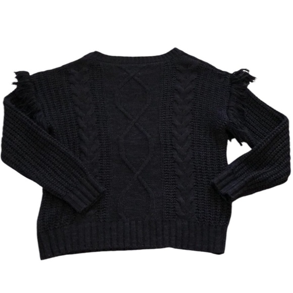 Everly Womens Cable Knit Crewneck Sweater Sz S Black Fringe Chunky Boho western - Picture 5 of 7
